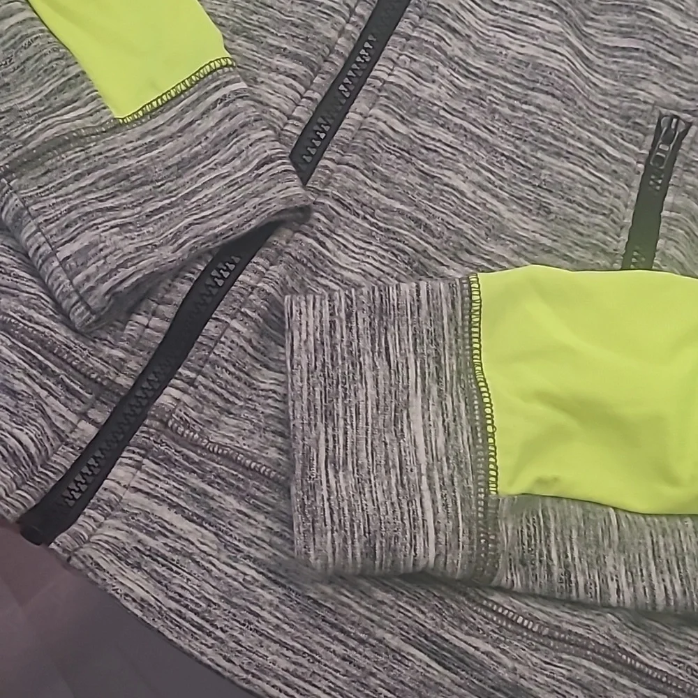 Victoria Secret Pink Tracksuit Gray Neon Green Full Zip Hoodie Large like new - Picture 3 of 7